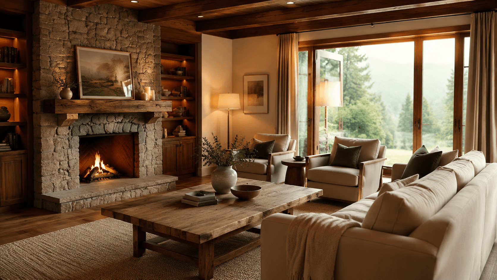 Warm timber and stone interior envisioned for greenest